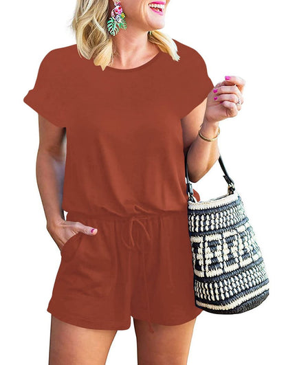 ANRABESS Short Sleeve Striped Jumpsuit with Pockets Short Pant Rompers Pajamas Loungewear