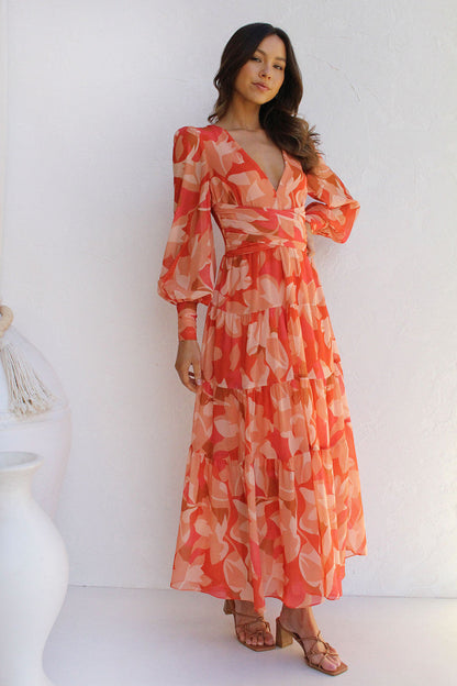 Painted Inspiration Blumen-Maxikleid mit Ballonärmeln