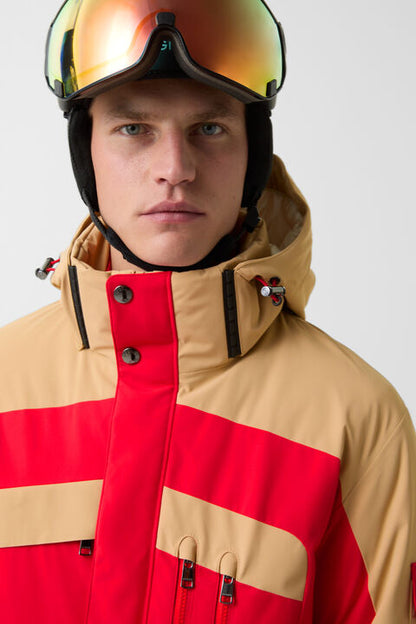 Danjo Down Ski Jacket In Red/Beige