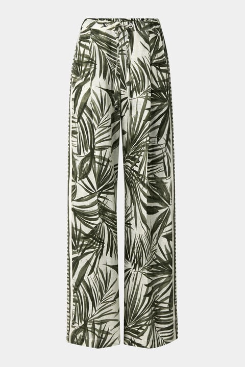 Linen Trousers Gina In Olive Green/Cream