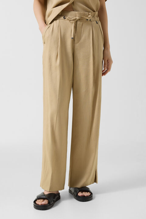 Candy Linen Blend Trousers In Camel