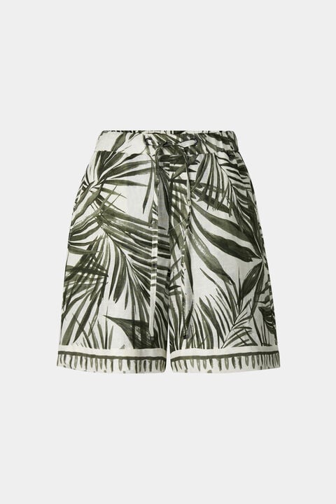 Carmel Linen Bermuda Shorts In Olive Green/Cream