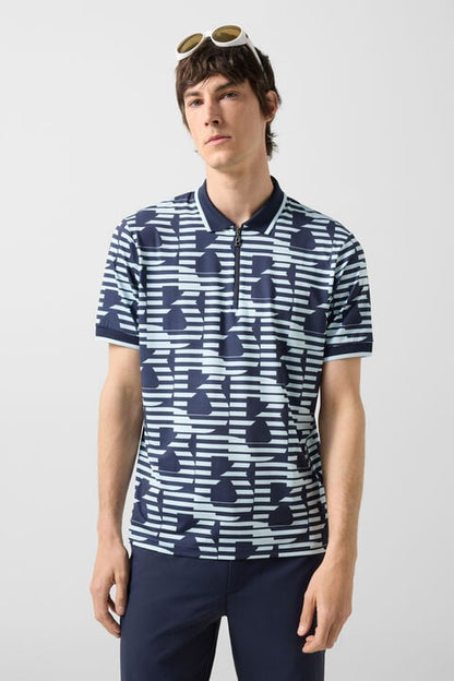 Valentin Functional Short-Sleeved Top In Navy Blue/Light Blue