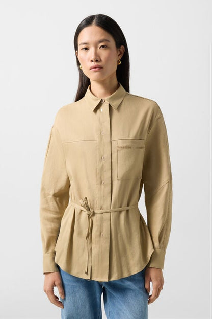 Catrina Linen Blend Blouse In Camel