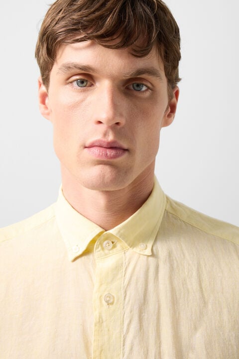 Linen Short-Sleeved Shirt Lykos In Yellow