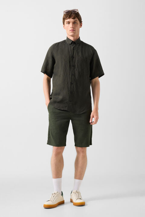 Linen Short-Sleeved Shirt Lykos In Olive Green