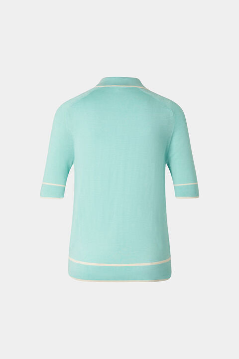 Peaches Silk Knit Jacket In Cyan-Blue