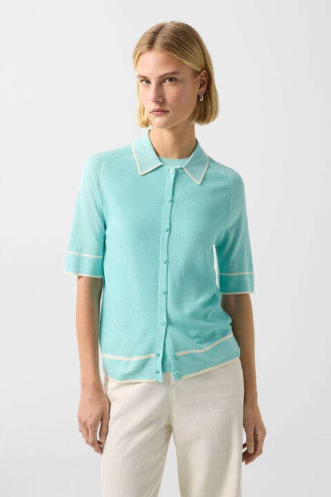 Peaches Silk Knit Jacket In Cyan-Blue