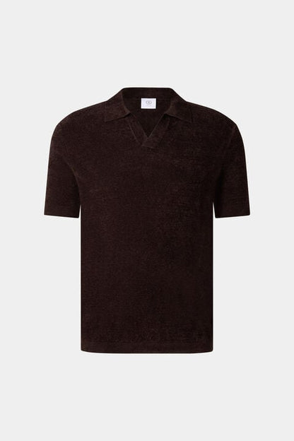 Finn Knitted Polo Shirt In Dark Brown