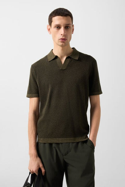 Lyon Knitted Polo Shirt In Olive Green