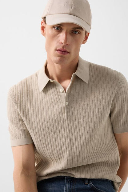 Tobias Knitted Polo Shirt In Sand