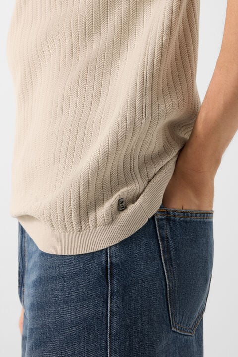 Tobias Knitted Polo Shirt In Sand