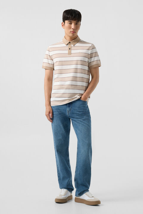 Timo Piqu¨¦ Polo Shirt In Beige/Off-White