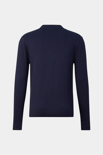 Garry Knitted Polo Long-Sleeved Top In Navy Blue