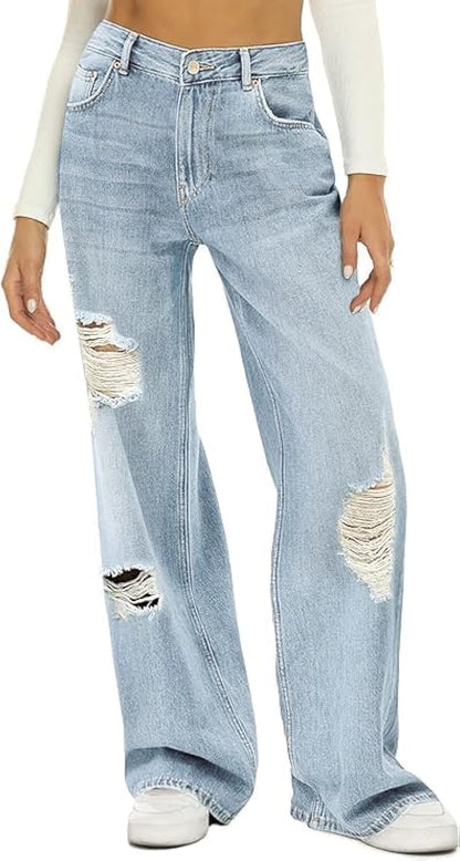 HDLTE Women Wide Leg Jeans High Waist Baggy Jeans Loose Boyfriend Jeans Denim Pants Y2K