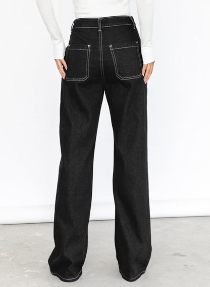 Dokotoo Women's Casual Mid Waist Cargo Jeans Stretch Wide Leg Denim Pants with Pockets