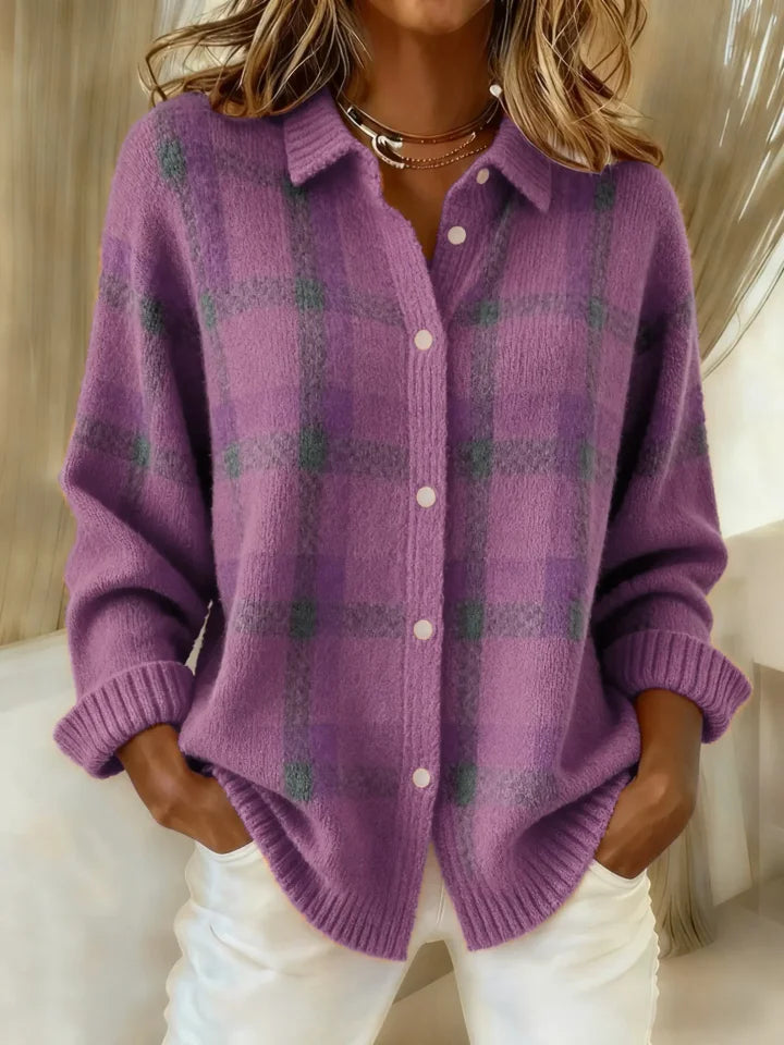 Women's Retro Casual Color-Block Knit Cardigan Sweater