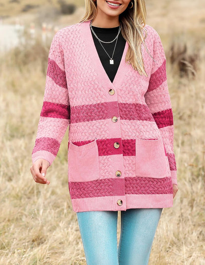 Zeagoo Womens 2024 Long Sleeve Chunky Cable Knit Fall Cardigans Sweaters Button Down Open Front Outerwear with Pockets