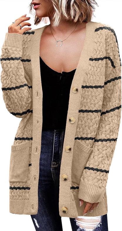 Zeagoo Womens 2024 Long Sleeve Chunky Cable Knit Fall Cardigans Sweaters Button Down Open Front Outerwear with Pockets