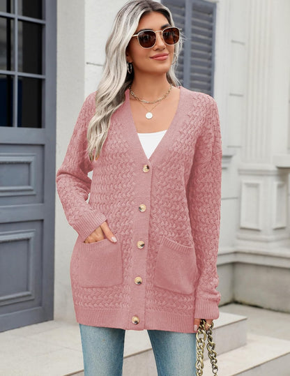 Zeagoo Womens 2024 Long Sleeve Chunky Cable Knit Fall Cardigans Sweaters Button Down Open Front Outerwear with Pockets