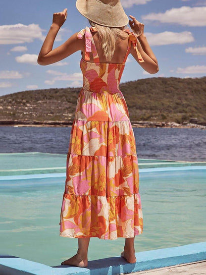 Sleeveless, pleated, stretch cami dress with Sea Charm print on the chest