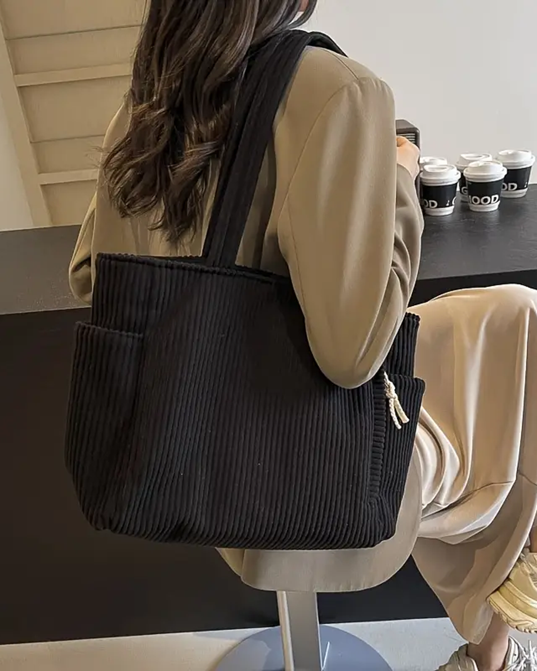 Nova – Ribbed Tote Bag with Cord Detail