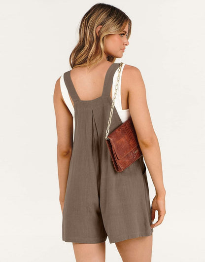 ANRABESS Casual Adjustable Strap Linen Short Bib Overalls Jumpsuit Rompers