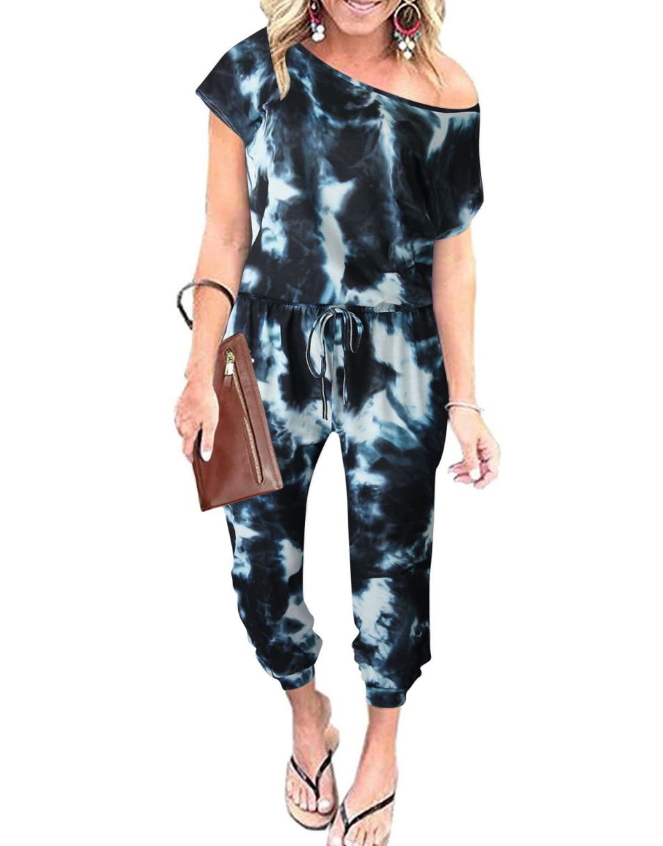 ANRABESS Casual Off Shoulder Elastic Waist Stretchy Long Romper Jumpsuit