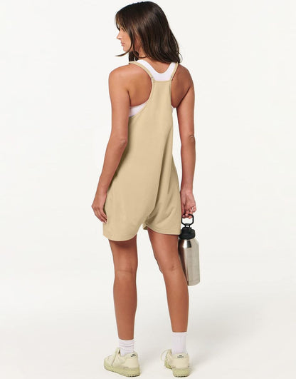 Anrabess Casual Rompers Loose Spaghetti Strap Shorts Jumpsuit with Pockets