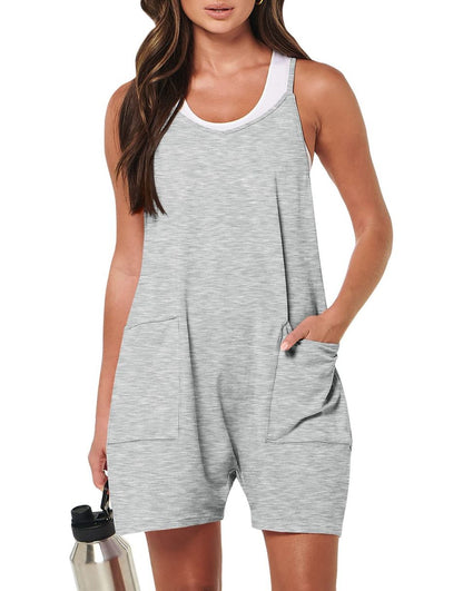 Anrabess Casual Rompers Loose Spaghetti Strap Shorts Jumpsuit with Pockets