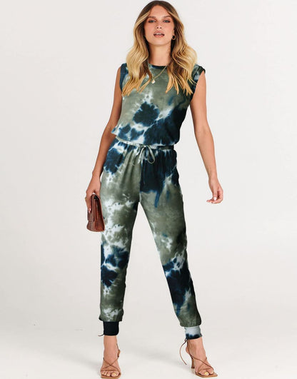 ANRABESS Crewneck Sleeveless Stretchy Jumpsuits Rompers with Pockets