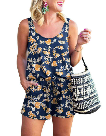 ANRABESS Scoop Neck Sleeveless Tank Top Short Jumpsuit Rompers with Pockets
