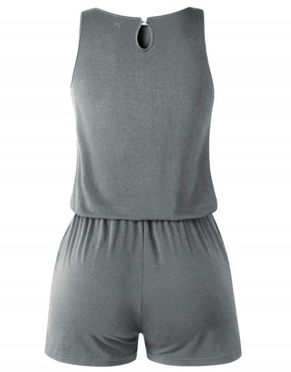 ANRABESS Scoop Neck Sleeveless Tank Top Short Jumpsuit Rompers with Pockets