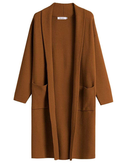ANRABESS Women's 2023 Fall Cardigan Sweater Long Sleeve Open Front Lapel Coat Casual Knit Coatigan Jacket with Pockets