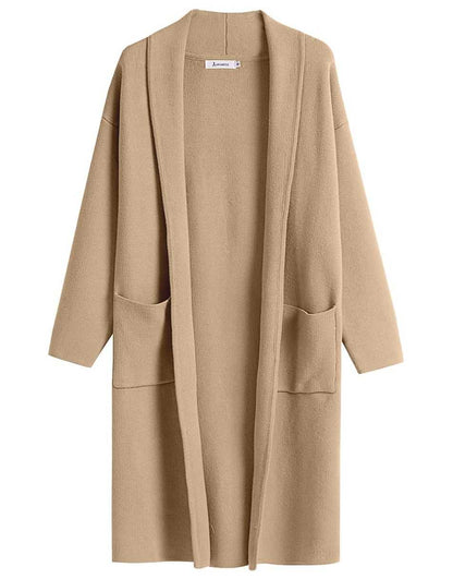 ANRABESS Women's 2023 Fall Cardigan Sweater Long Sleeve Open Front Lapel Coat Casual Knit Coatigan Jacket with Pockets