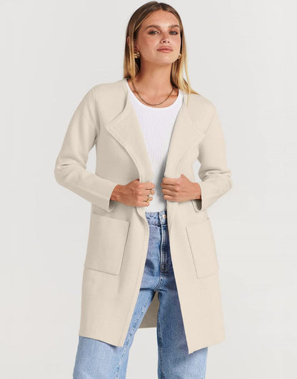 ANRABESS Women's Open Front Knit Cardigan Long Sleeve Lapel Casual Solid Classy Sweater Jacket