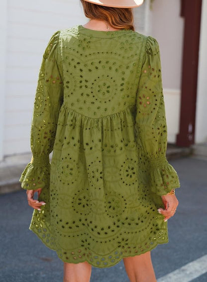 Women’s V Neck Eyelet Lace Dress (Buy 2 Free Shipping)