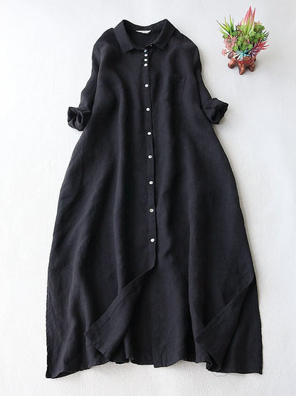 Literary And Retro Cotton Linen Shirt Dress