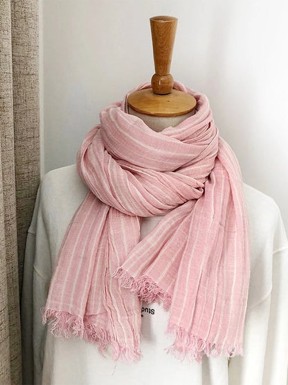 Women's Casual Striped Cotton and Linen Scarf