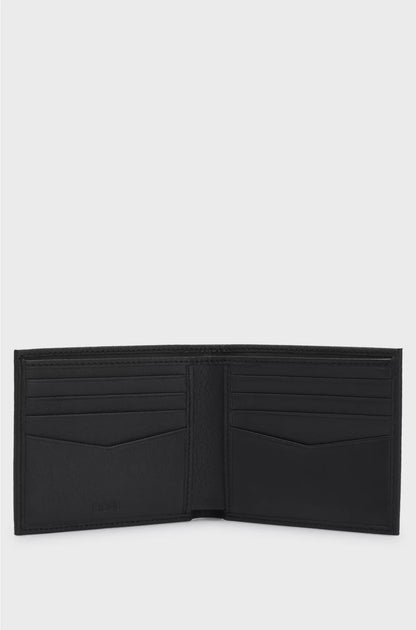 GRAINED-LEATHER BILLFOLD WALLET WITH METAL LOGO