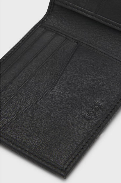 GRAINED-LEATHER BILLFOLD WALLET WITH METAL LOGO