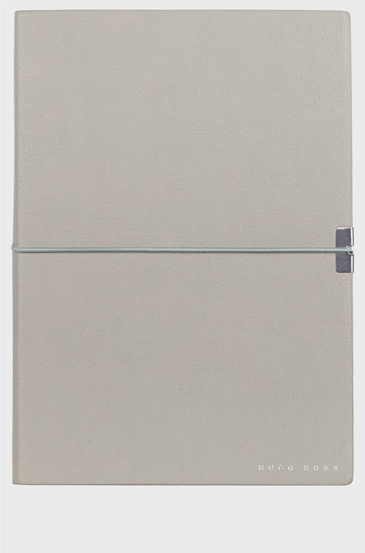 A5 NOTEBOOK IN GREY FAUX LEATHER WITH ELASTICATED BAND