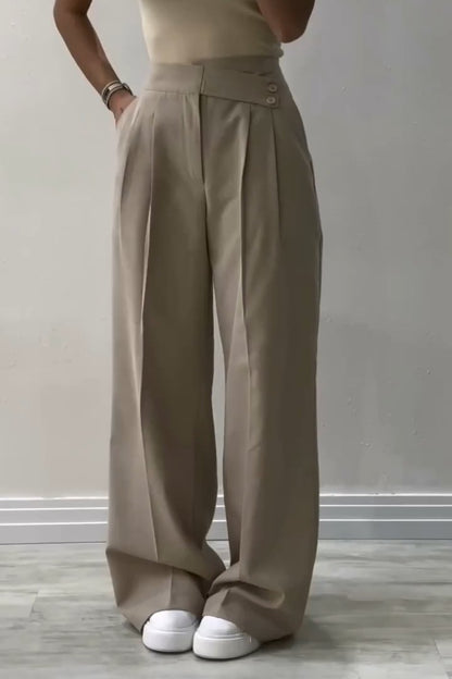 Women's Fashion Solid Color Irregular Waist Wide Leg Pants